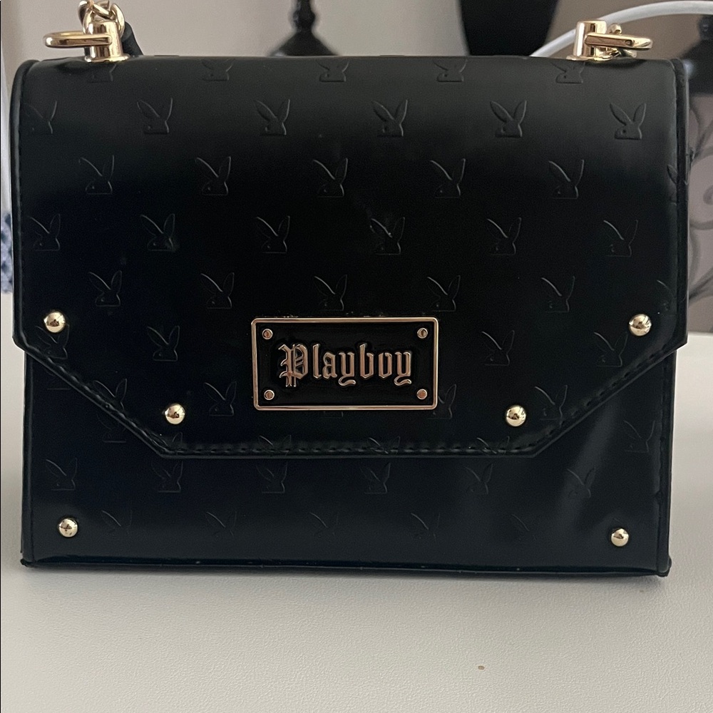 PLAYBOY Black and Gold Crossbody Bag